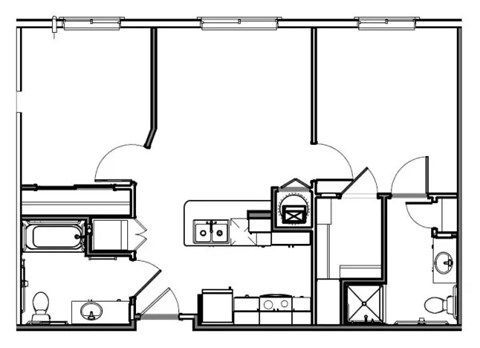 A black and white drawing of a house layout.